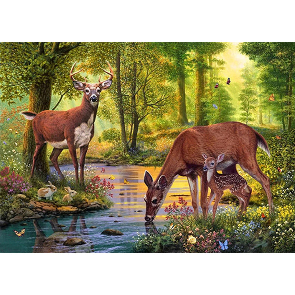 Drinking Deer - Full Square Drill Diamond Painting 70*50CM