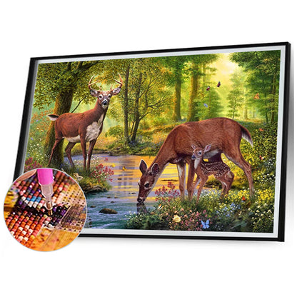 Drinking Deer - Full Square Drill Diamond Painting 70*50CM