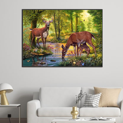 Drinking Deer - Full Square Drill Diamond Painting 70*50CM