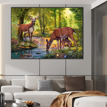 Drinking Deer - Full Square Drill Diamond Painting 70*50CM