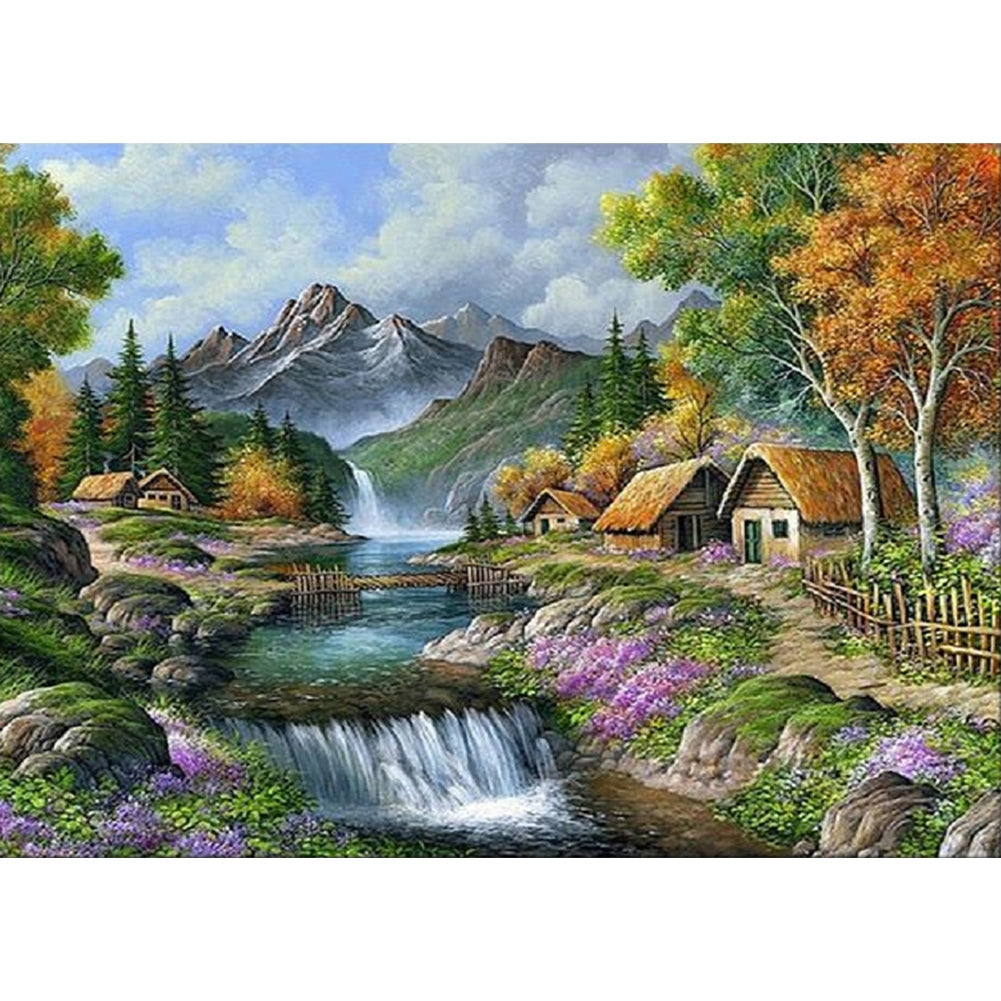 Forest Waterfall - Full Square Drill Diamond Painting 70*50CM