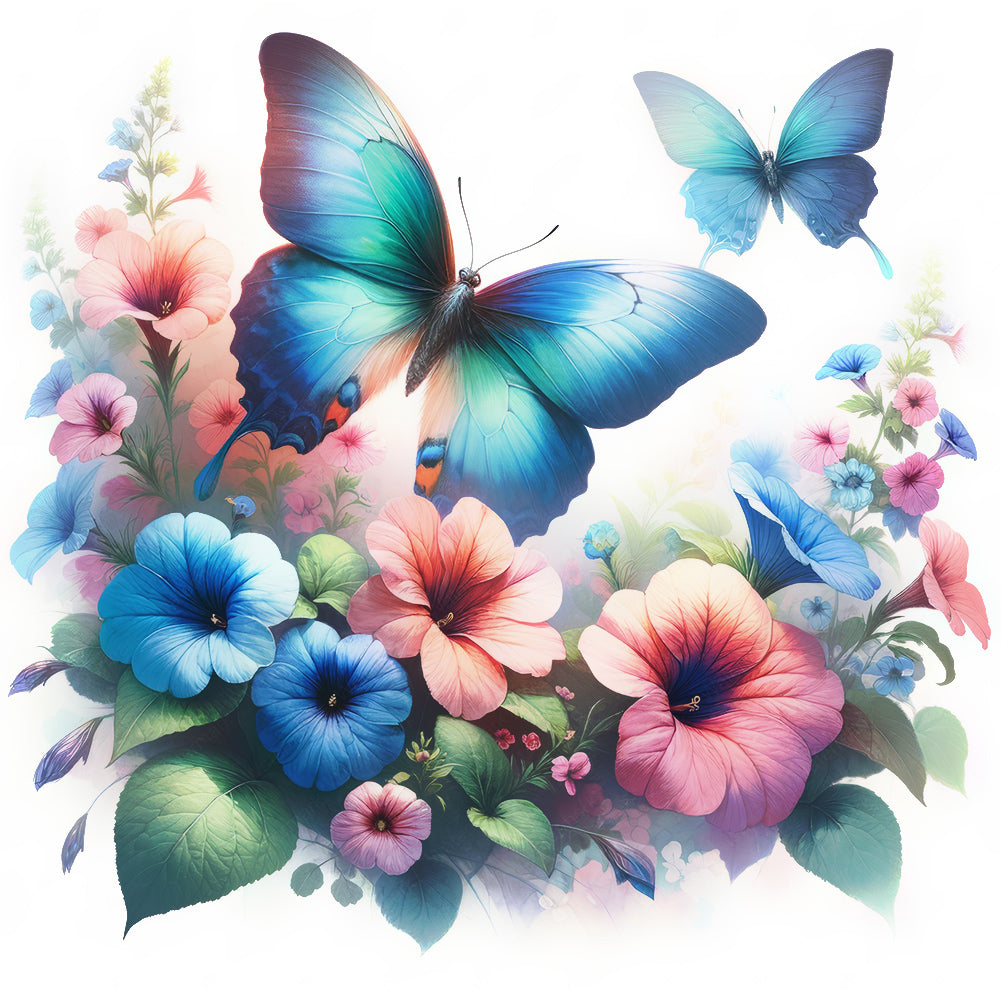 Butterfly On Flower Bush - Full Round Drill Diamond Painting 30*30CM