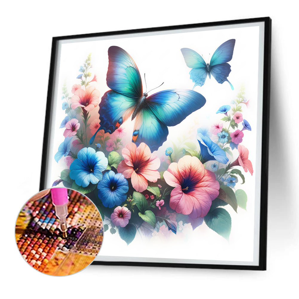 Butterfly On Flower Bush - Full Round Drill Diamond Painting 30*30CM