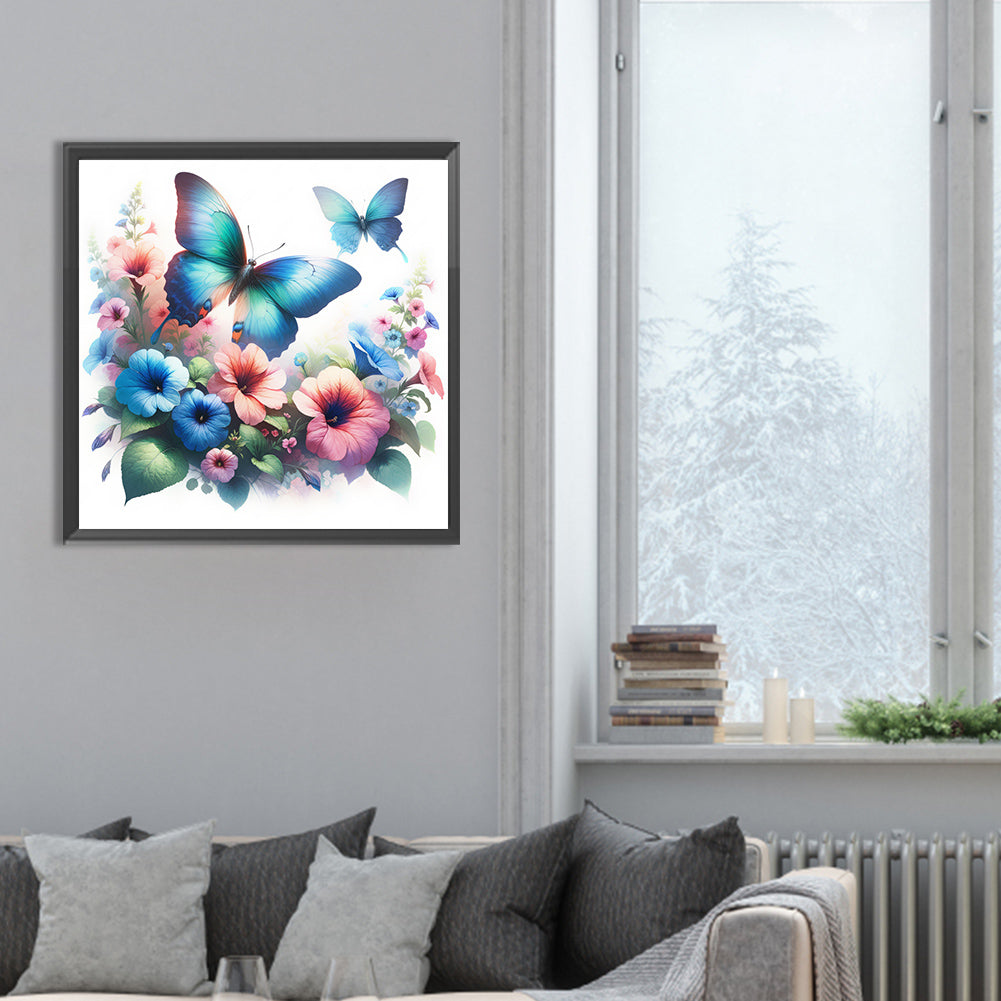 Butterfly On Flower Bush - Full Round Drill Diamond Painting 30*30CM