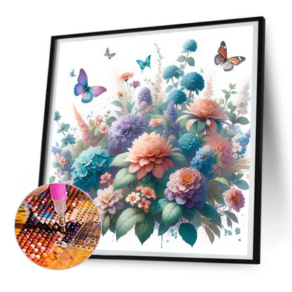 Butterfly On Flower Bush - Full Round Drill Diamond Painting 30*30CM