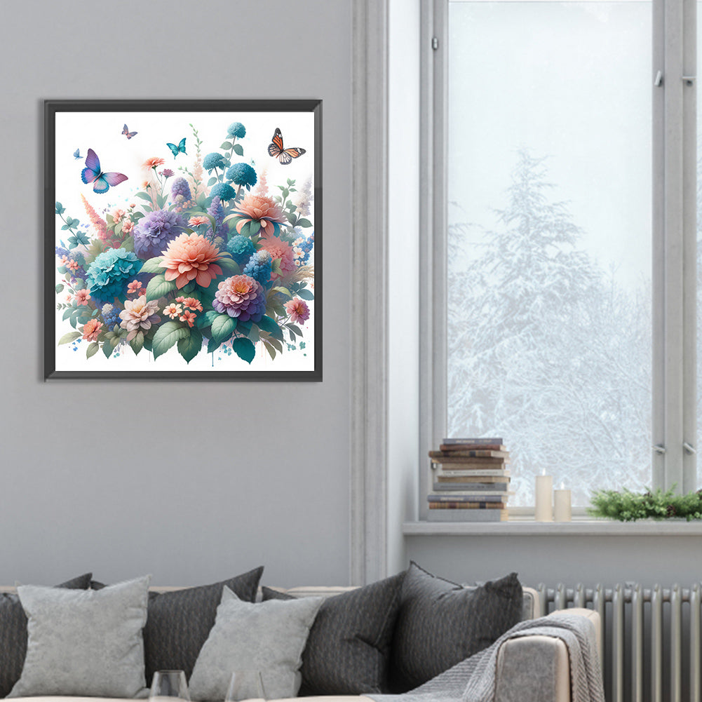 Butterfly On Flower Bush - Full Round Drill Diamond Painting 30*30CM