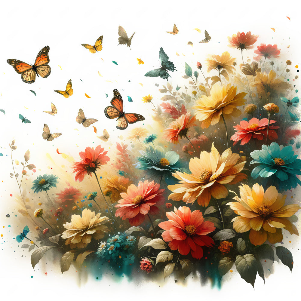 Butterfly On Flower Bush - Full Round Drill Diamond Painting 30*30CM