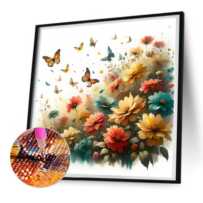 Butterfly On Flower Bush - Full Round Drill Diamond Painting 30*30CM