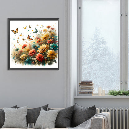 Butterfly On Flower Bush - Full Round Drill Diamond Painting 30*30CM