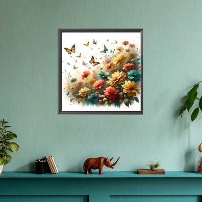 Butterfly On Flower Bush - Full Round Drill Diamond Painting 30*30CM