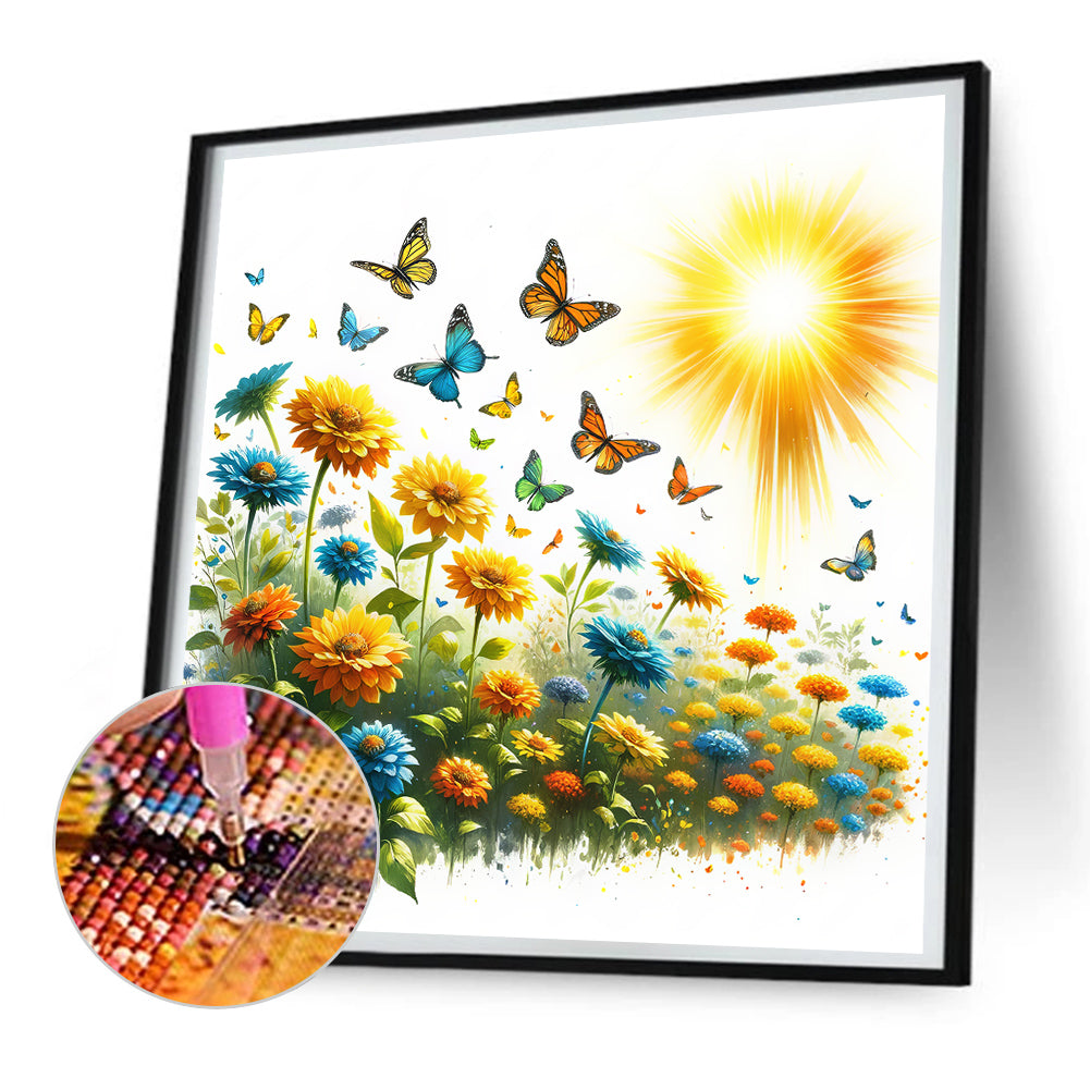 Butterfly On Flower Bush - Full Round Drill Diamond Painting 30*30CM