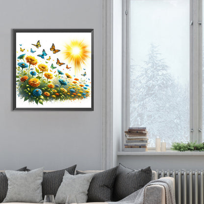 Butterfly On Flower Bush - Full Round Drill Diamond Painting 30*30CM