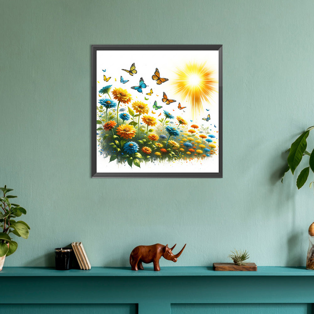 Butterfly On Flower Bush - Full Round Drill Diamond Painting 30*30CM