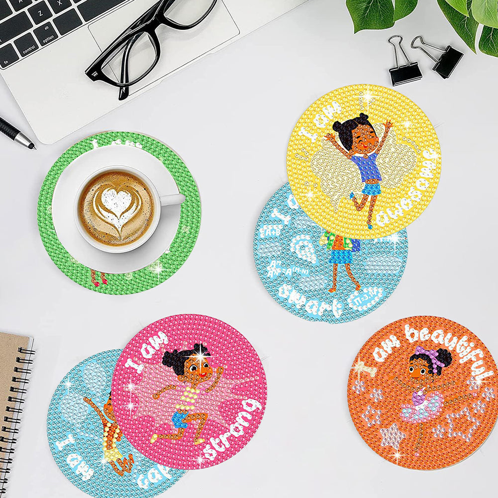 8 Pcs Wooden DIY Diamond Painting Coasters Kits with Holder (Girl on Vacation)