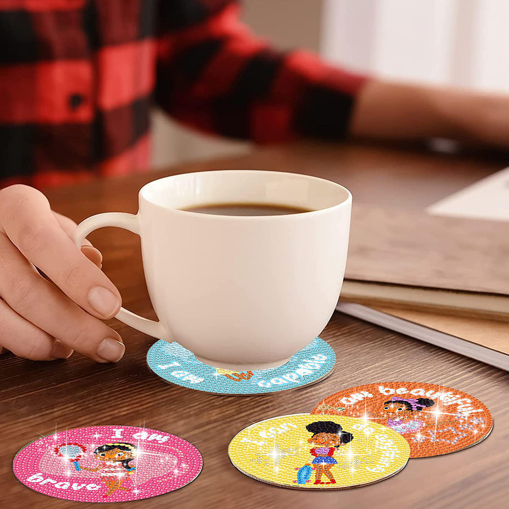 8 Pcs Wooden DIY Diamond Painting Coasters Kits with Holder (Girl on Vacation)