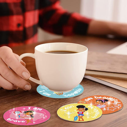 8 Pcs Wooden DIY Diamond Painting Coasters Kits with Holder (Girl on Vacation)