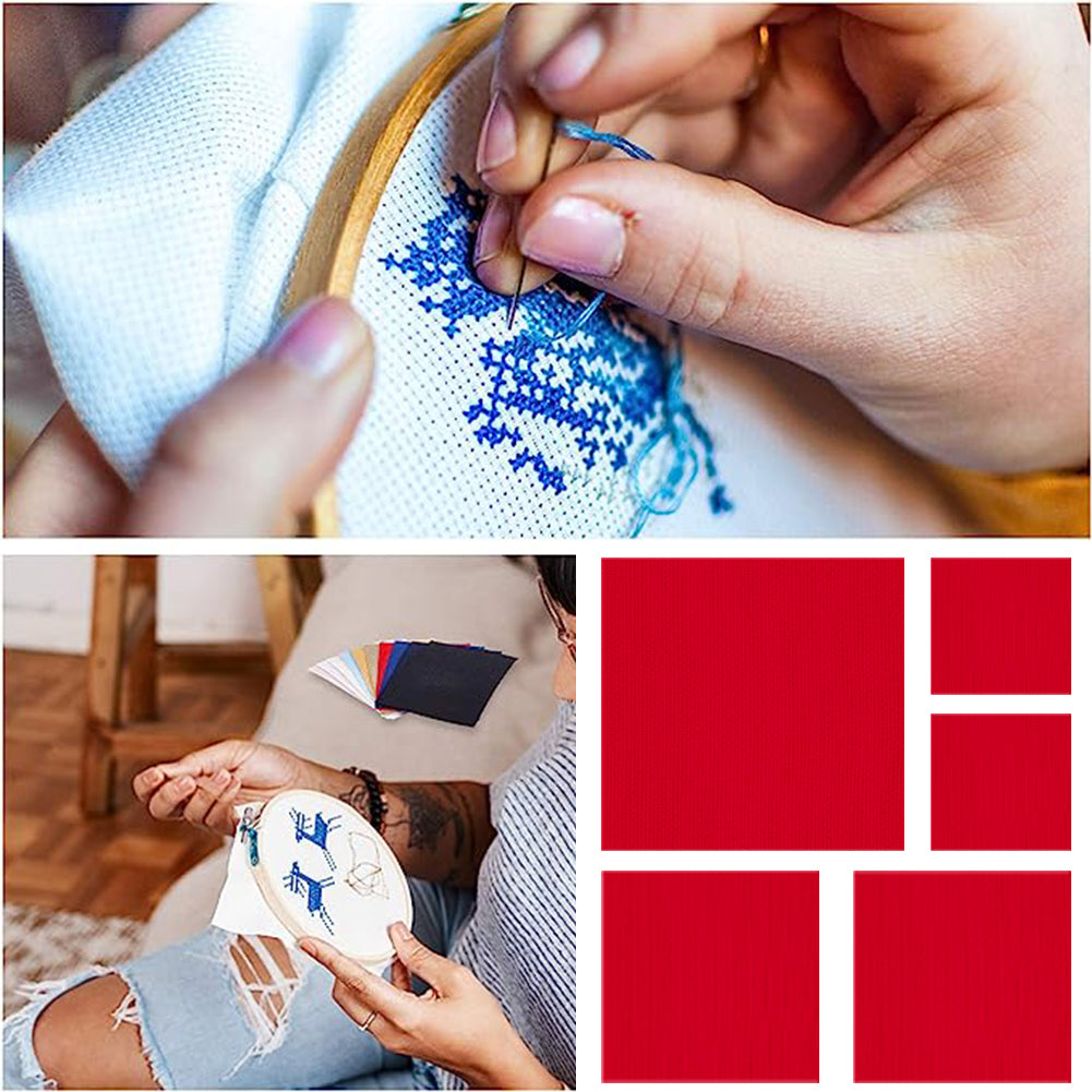 5 Pcs Red Cross Stitch Cloth 11 Count Classic Embroidery Fabric (11.8x11.8in)