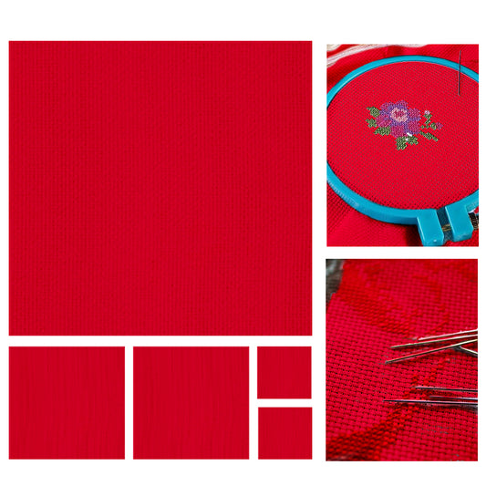 5 Pcs 14 Count Red Cross Stitch Cloth Classic Embroidery Fabric (11.8x11.8in)