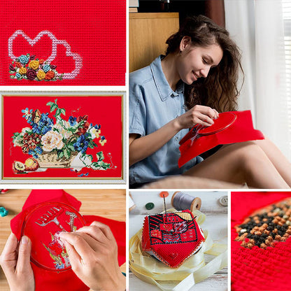 5 Pcs 14 Count Red Cross Stitch Cloth Classic Embroidery Fabric (11.8x11.8in)