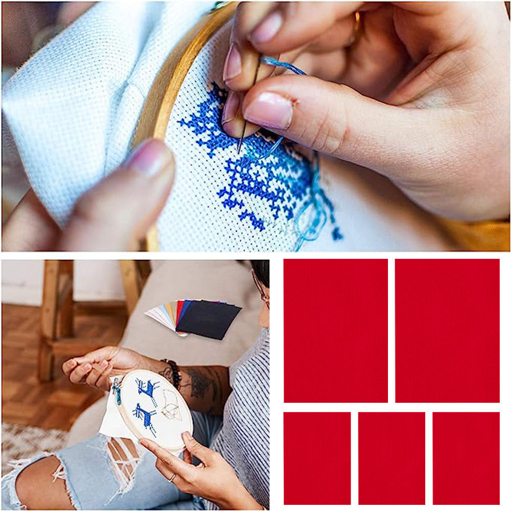 5 Pcs 14 Count Red Cross Stitch Cloth Classic Embroidery Fabric (11.8x15.7in)