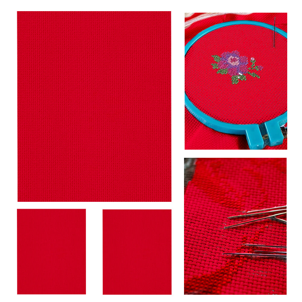 3 Pcs 14 Count Red Cross Stitch Cloth Classic Embroidery Fabric (19.7x23.6in)