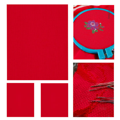 3 Pcs 14 Count Red Cross Stitch Cloth Classic Embroidery Fabric (19.7x23.6in)