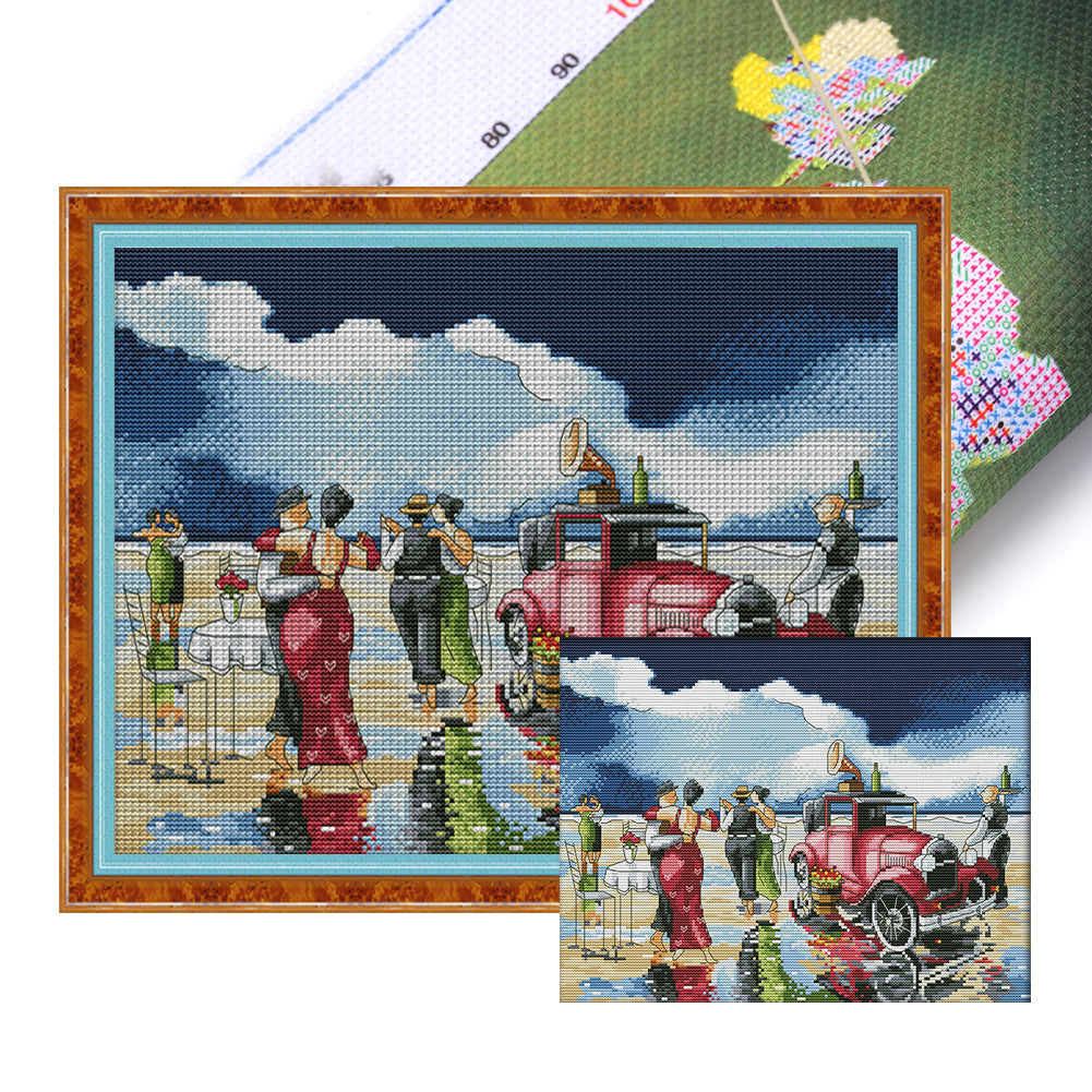 Beach Dance - 14CT Stamped Cross Stitch 38*31CM(Joy Sunday)