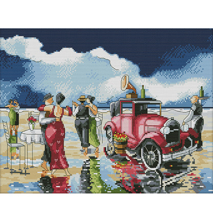 Beach Dance - 14CT Stamped Cross Stitch 38*31CM(Joy Sunday)