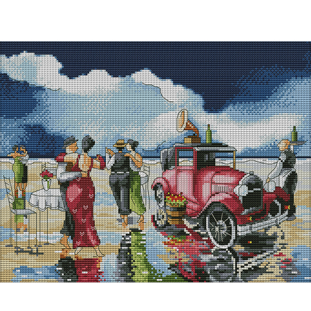 Beach Dance - 14CT Stamped Cross Stitch 38*31CM(Joy Sunday)