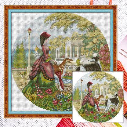 Lady And Dog(2) - 14CT Counted Cross Stitch 44*44CM(Joy Sunday)