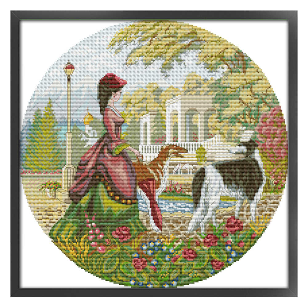 Lady And Dog(2) - 14CT Counted Cross Stitch 44*44CM(Joy Sunday)