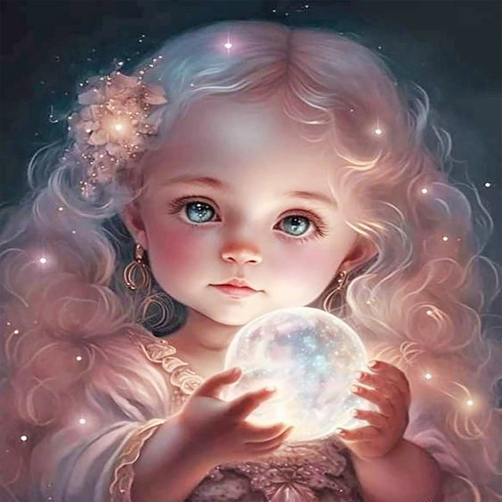 Girl With Big Eyes And Curly Hair - Full Round Drill Diamond Painting 30*30CM