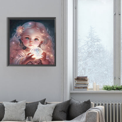 Girl With Big Eyes And Curly Hair - Full Round Drill Diamond Painting 30*30CM