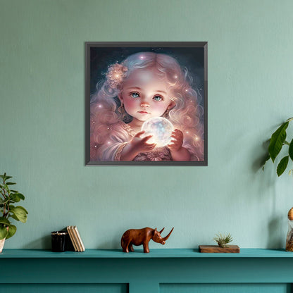 Girl With Big Eyes And Curly Hair - Full Round Drill Diamond Painting 30*30CM