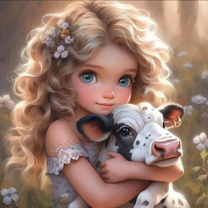 Girl With Big Eyes And Curly Hair - Full Round Drill Diamond Painting 30*30CM