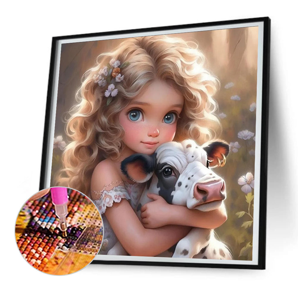 Girl With Big Eyes And Curly Hair - Full Round Drill Diamond Painting 30*30CM