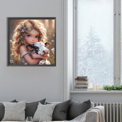 Girl With Big Eyes And Curly Hair - Full Round Drill Diamond Painting 30*30CM