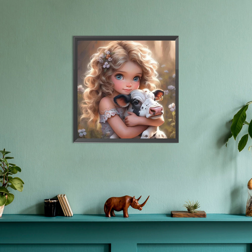 Girl With Big Eyes And Curly Hair - Full Round Drill Diamond Painting 30*30CM