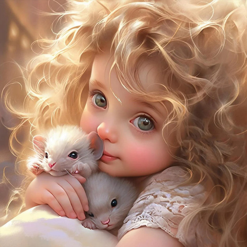 Girl With Big Eyes And Curly Hair - Full Round Drill Diamond Painting 30*30CM