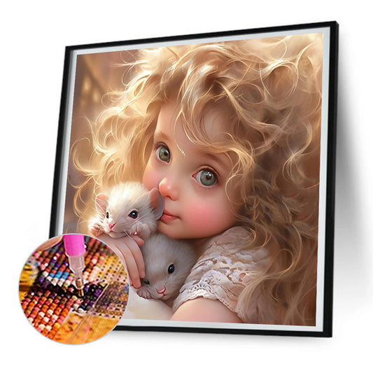 Girl With Big Eyes And Curly Hair - Full Round Drill Diamond Painting 30*30CM