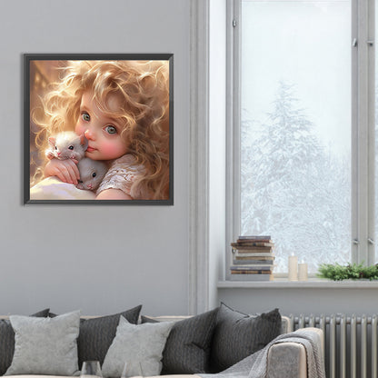 Girl With Big Eyes And Curly Hair - Full Round Drill Diamond Painting 30*30CM