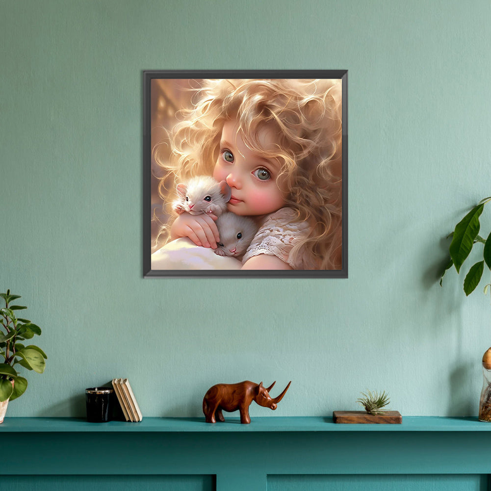 Girl With Big Eyes And Curly Hair - Full Round Drill Diamond Painting 30*30CM