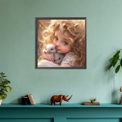 Girl With Big Eyes And Curly Hair - Full Round Drill Diamond Painting 30*30CM