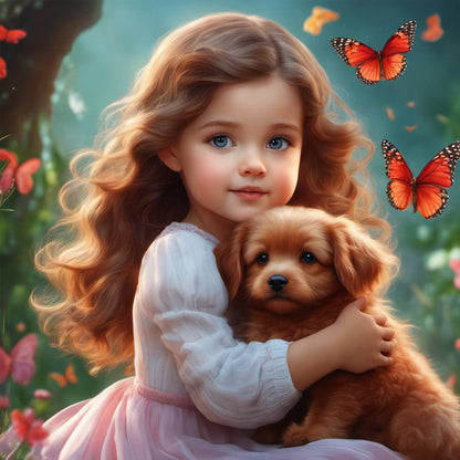 Girl With Big Eyes And Curly Hair - Full Round Drill Diamond Painting 30*30CM