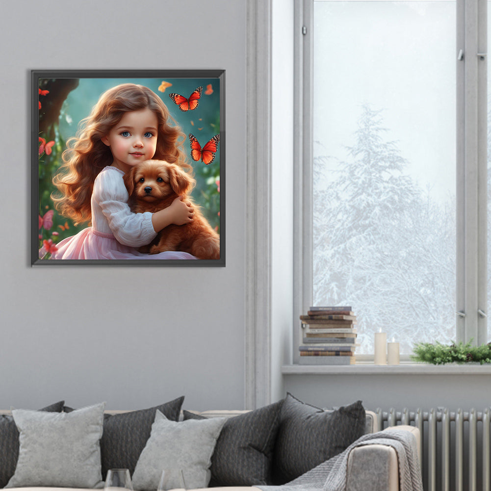 Girl With Big Eyes And Curly Hair - Full Round Drill Diamond Painting 30*30CM