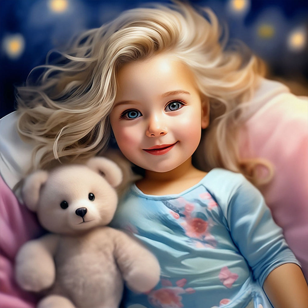 Girl With Big Eyes And Curly Hair - Full Round Drill Diamond Painting 30*30CM