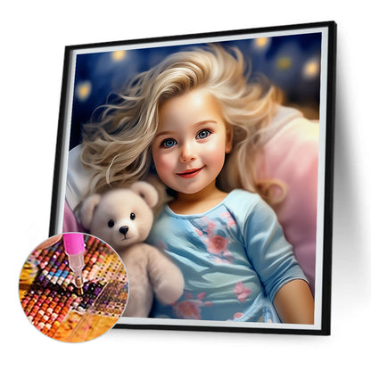 Girl With Big Eyes And Curly Hair - Full Round Drill Diamond Painting 30*30CM