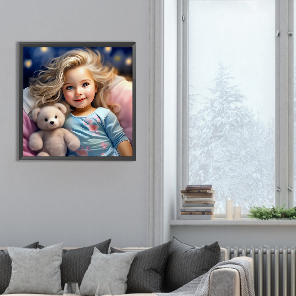 Girl With Big Eyes And Curly Hair - Full Round Drill Diamond Painting 30*30CM