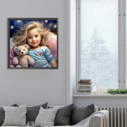 Girl With Big Eyes And Curly Hair - Full Round Drill Diamond Painting 30*30CM