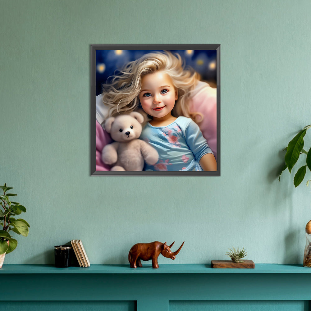 Girl With Big Eyes And Curly Hair - Full Round Drill Diamond Painting 30*30CM